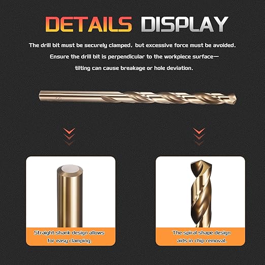 Drill Bit, #4 Cutting Diameter, 4341 HSS Gold Finish 135° Cutting Angle Number Jobber Bits - (Applications: for Drilling Soft Metal Plastic Wood), 10-Pieces