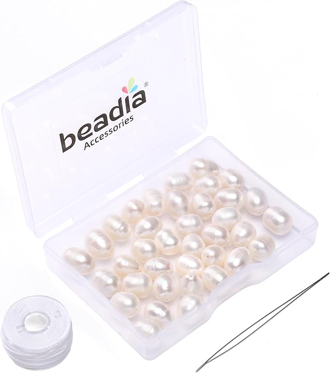 Natural Pearl Beads Rice 8-9mm White Freshwater Cultured Loose Gemstone Beads for DIY Jewelry Making 13.8''/Strand HQ