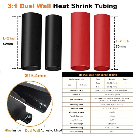 0 Gauge Tinned Copper Lugs 10 PCS 1/0 AWG - 1/4'' Cable Lugs UL Listed Terminals 1/0 Gauge Wire Lugs Battery Cable Ends 10 PCS Heavy Duty Closed End Crimp Copper Lugs with 10 PCS 3:1 Heat Shrink Tube