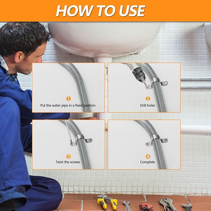 M12 Pipe Clamps, 1/2 Inch 304 Stainless Steel Conduit Clamps, 2 Hole Strap U Bracket Rigid Pipe Strap Metal U Clamp Conduit Strap Tension Clips U-tube Pipe Clamps（12mm）
