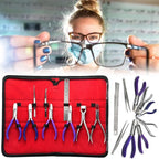 Premium 9 Eyeglass Optical Optician Tools Pliers Bent Nose Rimless W/TWEEZER, Stainless Steel