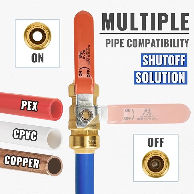 SUNGATOR 1 Inch Ball Valve, 1" Shut off Valve, No Lead Brass Push-to-Connect Plumbing Fittings, Full-Port Fit for PEX Pipe, Copper, CPVC, PE-RT, Pack of 2