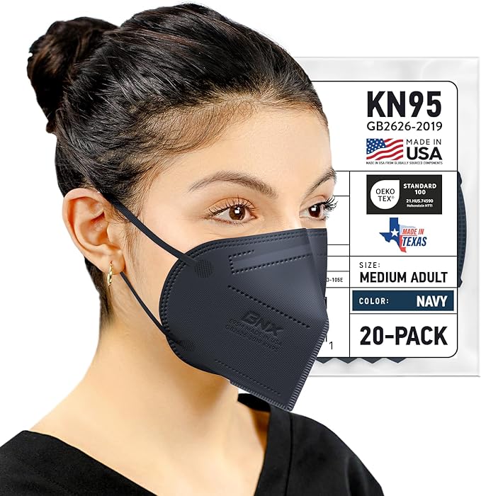 BNX KN95 Face Masks Made in USA (Adult Large, Adult Medium, Kids Small) (Earloop) (Model: E95/E95M/E95S)