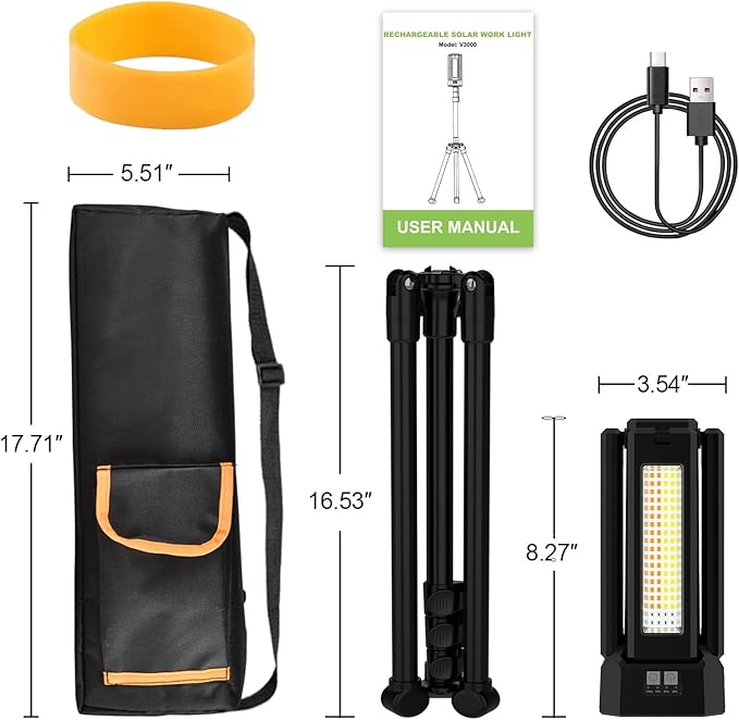 13200mAh Rechargeable Solar Work Light IP64 Waterproof with Folding Stand and Carrying Bag, AODOO 8000 Lumen Cordless Camping Light, White/Warm/Nature White/RED/SOS