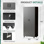 Greenvelly Metal Garage Storage Cabinet with Wheels, Black 73" Rolling Metal Cabinet with Locking Doors and Adjustable Shelves, Tool Organization with Wheels for Home,Kitchen,Office