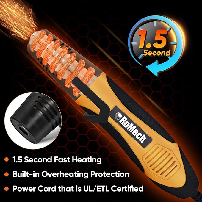 ROMECH 350W Heat Gun with 2 Nozzles, Dual Temp Heat Gun 400°F-660°F, Fast Heat Hot Air Gun with Overload Protection for DIY Craft Embossing Shrink Wrapping (Orange)