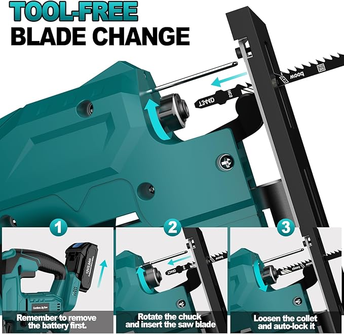 Jigsaw, Cordless Jig Saw Tool for Makita 18V Battery, Varible Speed, with LED Light, 0°-45° Bevel Cuts, 3-Position Orbital Jigsaw for Wood/PVC/Metal Cutting (Tool Only)