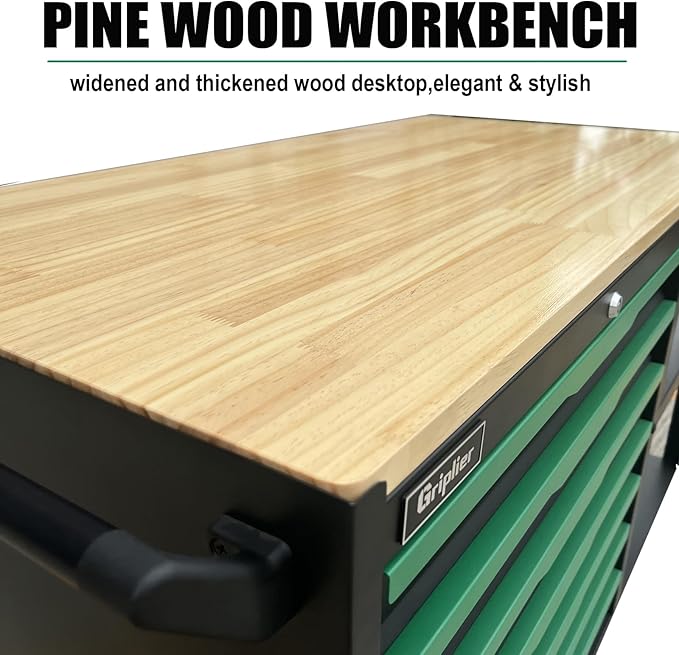 14-Drawers Rolling Tool Chest with Wood Workbench,Brake Casters,Lock & Key,Heavy-Duty Steel Tool Cabinet Storage, for Home,Garbge or Workshop Use (14 Drawer + 348 Pieces Tools)