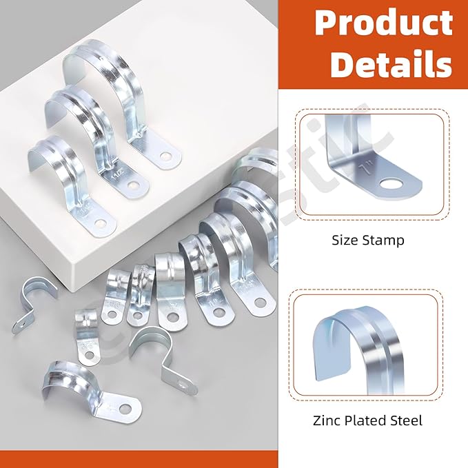 Tanstic 30Pcs 1 Inch EMT Pipe Strap Zinc Plated Steel One Hole Strap Conduit Clamp Rigid Pipe Strap for Pipe Fixing