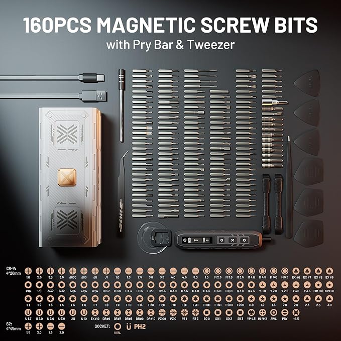 EZARC Electric Screwdriver Set, 181 in 1 Cordless Screwdriver, 3 Torque Settings with 160 Magnetic Precision Bits, Power Screwdriver Repair Tool Kit for Phone Laptop Camera Watch Computer-White