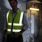 5 Pockets Class 2 High Visibility Safety Vest with Reflective Strips, Pockets Zipper Front Meets