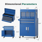Greenvelly Tool Chest, 8-Drawer Rolling Tool Chest with Hooks and Lockable Wheels,Metal Storage Detachable Top Tool Box with Lockable Wheels for Garage,Workshop,Art Studio(Blue)