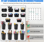 64 Pieces Pegboard Bins Pegboard Cups with Hooks and Loops Peg Hooks Assortment Organizer Accessory for Organizing Accessories Tools Storage Office Workshop Garage Workbench (Black)