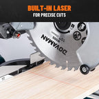 Updated 10-Inch Sliding Miter Saw, Multi-Material Cutting w/ 3 x TCT Blades, Ambidextrous Operation, 5000/3200RPM Speed, Laser Guide, 0-45° Bevel Cut, Max Cut 3.5x13.4in, 9 Positive Stops