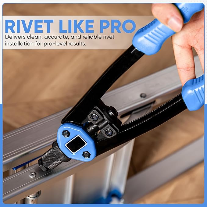 Dual Function Hand Rivet Gun with Rugged Carrying Case – Heavy Duty Single Hand Riveter with 400+ pcs Rivet Nuts, 15 Mandrels, 5 Rivet Nozzles, Blind Rivets for Plastic, Wood, Metal, Leather