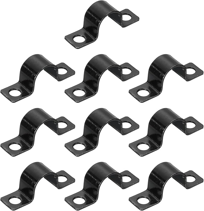 uxcell 100Pcs U-Shaped Pipe Clamp, 1/2 Inch(12mm) 2 Hole U-Tube Strap Clamp Heavy Duty Connector Bracket for Conduit Cables Wire Cord, Black