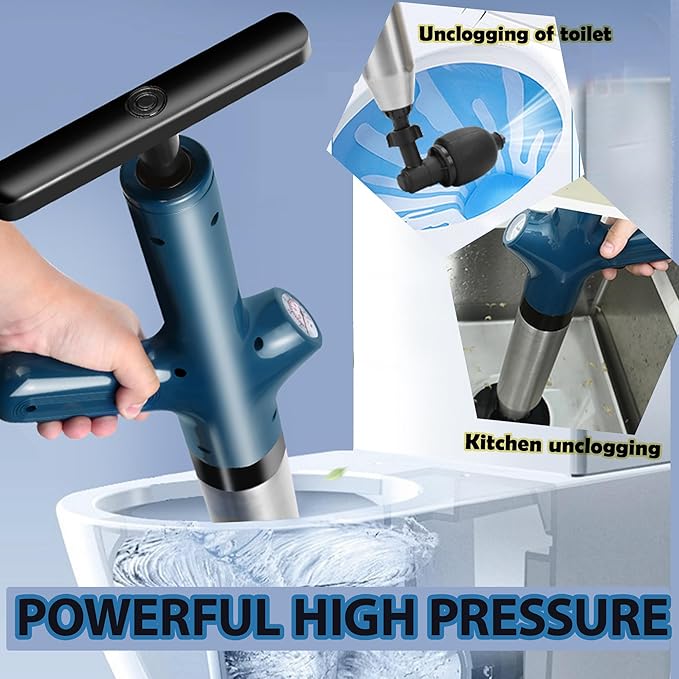 AHN Toilet Plunger Heavy Duty Air Drain Blaster,Drain Clog Remover Tool,High Pressure Drain Blaster with Visual Barometer,Toilet Clog Remover Plungers for Kitchen Clogged Pipe Sink Bathroom(Blue)