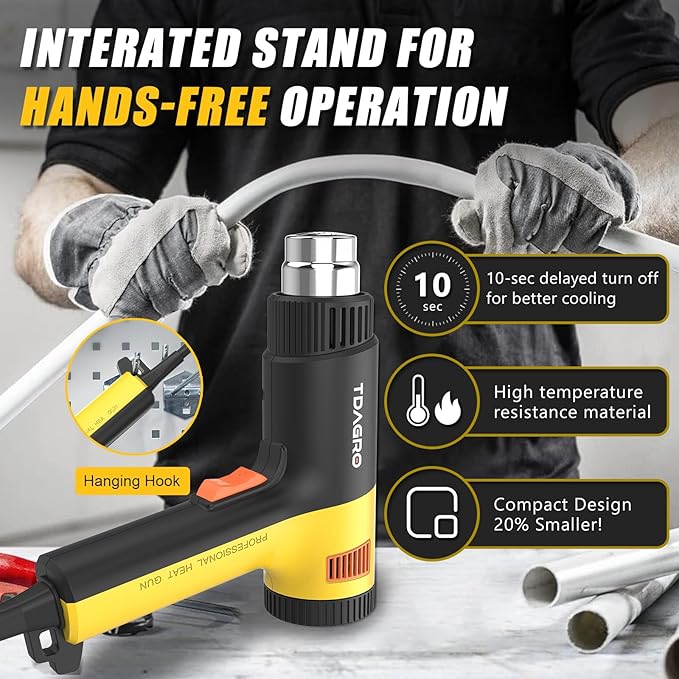 Heat Gun 1.5s Fast Heating,Compact but Powerful Heat Gun for Crafting, Variable Temperature Control from 122℉-1202℉,Mini Heat Gun for Shrink Tubing,Wrapping,Crafts,Resin,Vinyl Wrap (Golden Yellow)