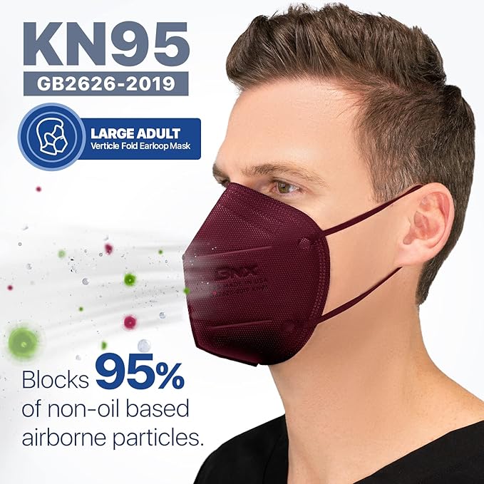 BNX KN95 Face Masks Made in USA (Adult Large, Adult Medium, Kids Small) (Earloop) (Model: E95/E95M/E95S)
