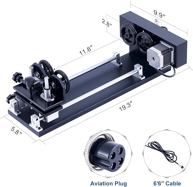 OMTech 4-Wheel Rotary Cutter and Engraver Attachment with Nema 23 2-Phase Stepper Motor for 50W 60W 80W 100W 130W CO2 Laser Engraving Machine Rotary Tool Accessory Kit for Wood and More