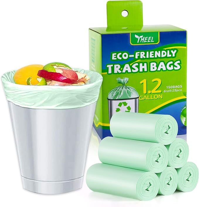 1.2 Gallon Small Trash bags: Small Trash bags Mini Bathroom Garbage Bags Fit 4.5 Liter Trash-Can-Liners for Bathroom Kitchen Office (150 Counts, Green)