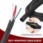 Black Braided Cable Management Sleeves Wire Loom Tubing Cord Protector Self-Wrapping (3/8"-12Feet)