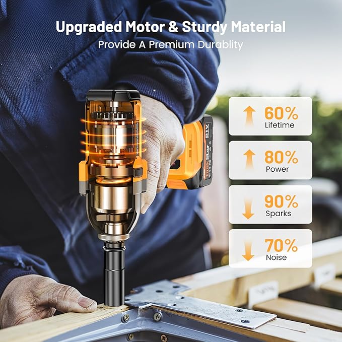 Cordless Impact Wrench 740 Ft-lbs(1000N.m) 3300RPM High Torque 1/2 Inch Impact Gun, Electric Impact Driver, Brushless Motor, 2x4.0Ah Battery Fast Charger for Car Tires Truck Mower