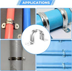 24pc 2 1/2 Inch (63mm) 304 Stainless Steel Conduit Clamps, U-Tube Pipe Clamp 2 Hole Strap U Bracket Rigid Pipe Metal Conduit Strap Tension Clips