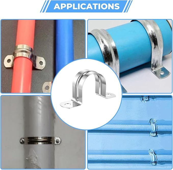 24pc 2 1/2 Inch (63mm) 304 Stainless Steel Conduit Clamps, U-Tube Pipe Clamp 2 Hole Strap U Bracket Rigid Pipe Metal Conduit Strap Tension Clips