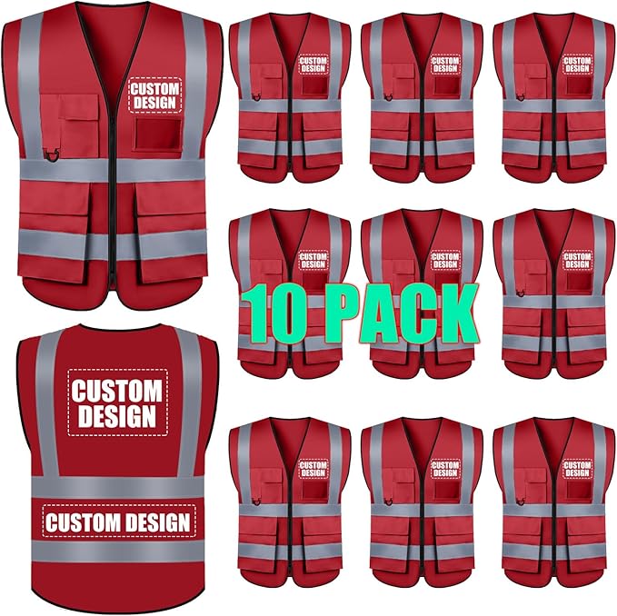 BeautyWill Custom Safety Vest Customized Logo Class 2 High Visibility Reflective Vest with Pockets Construction workwear