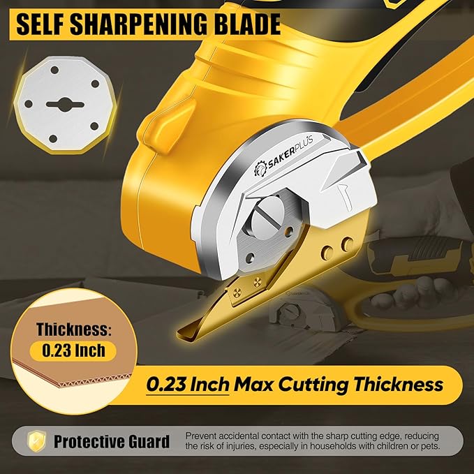 Cordless Electric Scissors, 4V Cardboard Cutter, Box Cutter - 2 Blades, 1 Storage Bag, Safety Lock & LED Light, Rechargeable Power Rotary Cutter for Box Carpet Fabric Plastic Leather