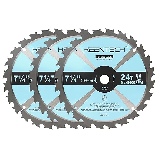 KEENTECH 7-1/4 Inch Woodworking Circular Saw Blade 24T 3-Pack, Tungsten Carbide Tipped, ATAF Grind, 5/8 Inch Arbor Hole with Diamond Cutout