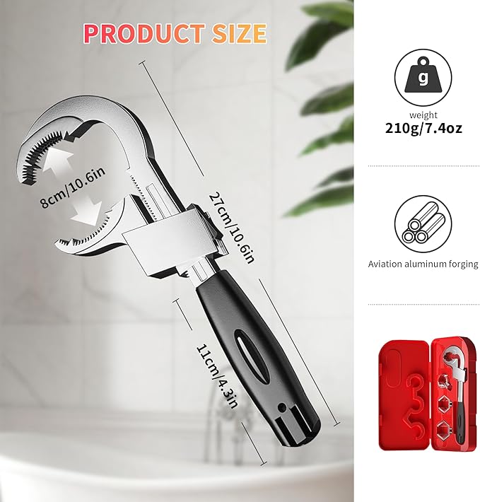 Bathroom Wrench,Adjustable Double-Ended Wrench,Multi-Functional Heads Hand Tool for Water Pipe Repair & Home Accessories,Universal Pipe Tool for Connecting Pipes/Faucets/Shower/Valves