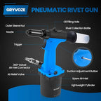 Pneumatic Rivet Gun Air Pop Riveter Tool Kit with 3/32", 1/8", 5/32", 3/16" Rivet Nozzles, Self-Suction Pneumatic Riveting Gun, Upgraded Air Riveter Hydraulic Pop Riveting Rivets Tool