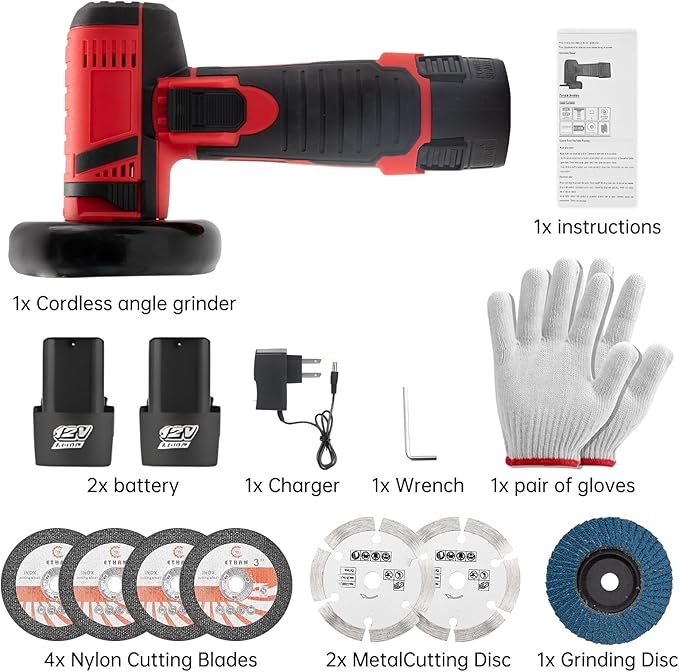 Housiwill Mini Angle Grinder Tool, 19500RPM Cordless Angle Grinder, Cordless Electric Power Angle Grinder Tool with 2pcs Batteries, 76mm Grinder Handheld Cutter for Metal Wood Grinding and Cutting