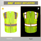 BeautyWill Custom Safety Vest Customized Logo Class 2 High Visibility Reflective Vest with Pockets Construction workwear