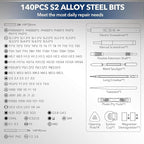 Mini Electric Screwdriver 155 in 1 Small Precision Screwdrivers Set Max 5 N.m Cordless Screwdriver with 3 Torque Settings 140 S2 Magnetic Bits, Repair Tool Set for Phone Computer Watch Drones