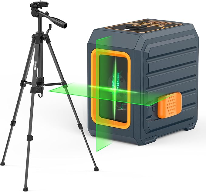 CIGMAN Laser Level with Tripod, (36.6 inch) 100Ft Self-Leveling Green Cross Line Laser, 150° Vertical Beam,Outdoor & Indoor Use – Picture Hanging, Tiling, Construction – Battery & Bag Included.