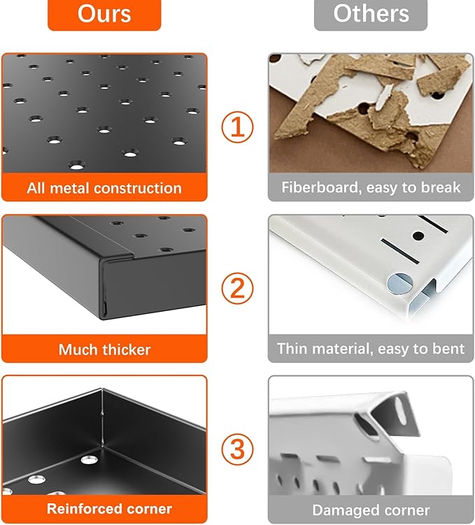 TORACK Garage Metal Pegboard with Accessories, Tools Organizer Peg Board with Pegboard Hooks, Bins, Tool Storage Pegboards for Wall(Black)