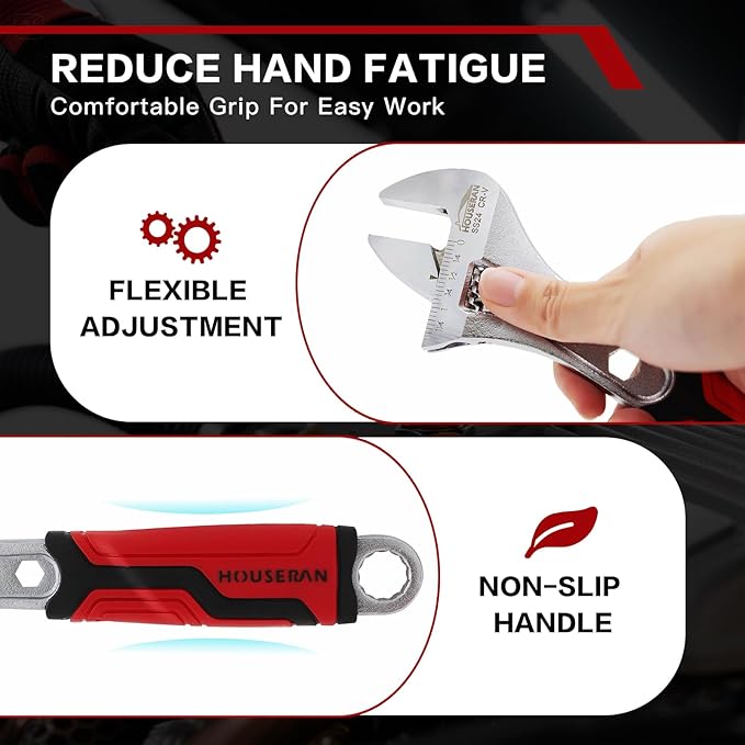 3-piece Adjustable Wrench Set, 6, 8, 10 Inch, Wide Jaw Adjustable Wrench Set with Metric & SAE Scales, Cr-V Steel Wrenchs with Tool Box