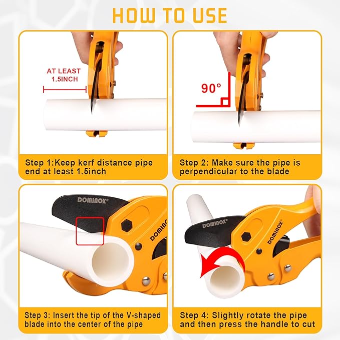 DOMINOX 1 1/4'' Ratchet Type Pipe Cutter, Suitable for professional plumbers and DIY Home worker, Suitable for cutting Pex, PVC and PPR plastic hoses and Plumbing Pipe.