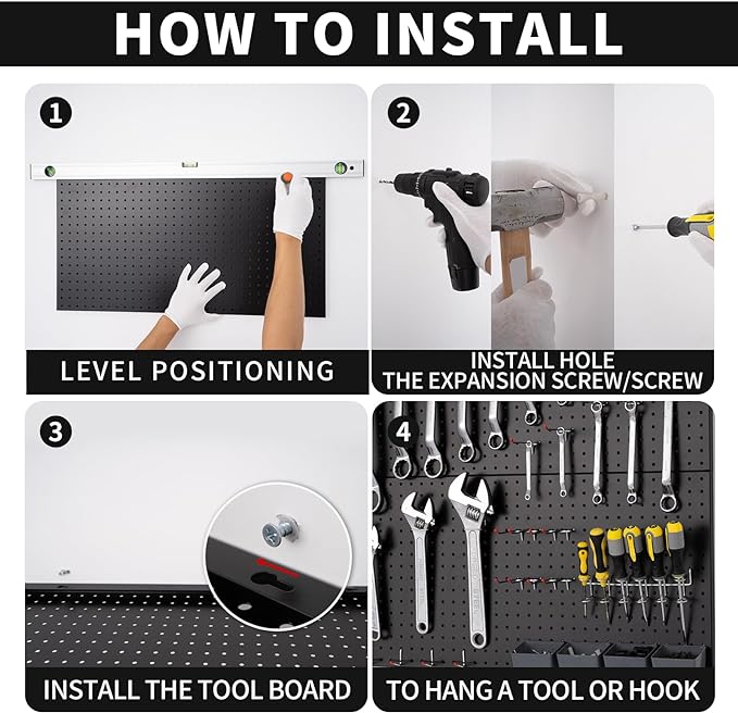 Peg Board, Metal Pegboard Wall Organizer Control, Black Pegboard for Walls Peg Board Tool Organization, Steel Pegboard Tool Board for Garage Wall Mount 2 Pcs 32x16 Inch, Metal Pegboard Panels