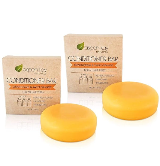 Solid Lemongrass & Sweet Orange Conditioner Bar, Natural & Organic, For All Hair Types Including Frizzy, Sulfate-Free & Cruelty-Free, 2.3 Ounce (2-Pack)-VeraVaultWomen