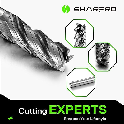 SHAPPRO 3/16 Inch Shank Carbide Square End Mill, 4 Flute CNC Milling Bits, Heat-Resistant Metal Cutting Bits Suitable Alloy Steel, Stainless Steel, Various Cast Iron