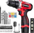 GardenJoy Cordless Power Drill Set: 12V Electric Drill with Battery and Charger, 65pcs Acessories, 3/8"Keyless Chuck, 2 Variable Speed, 24+1 Position, Compact Drill Driver Kit for Home & DIY Project
