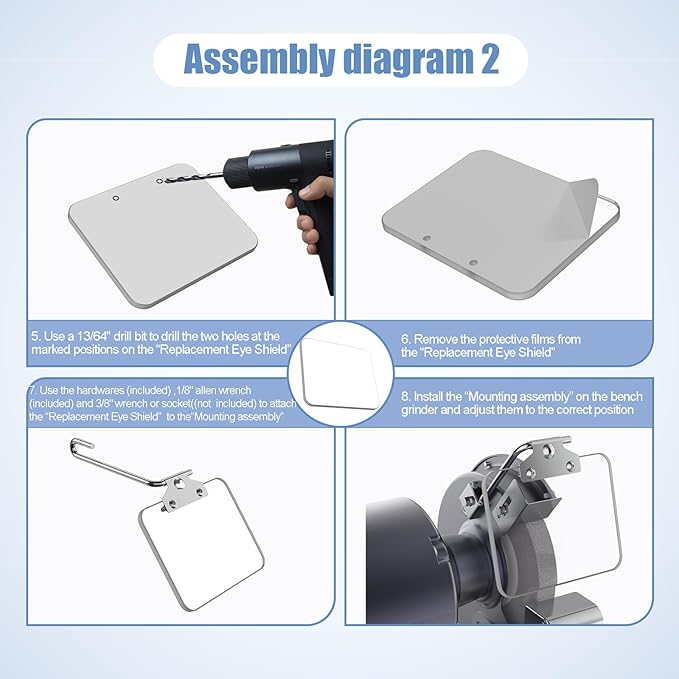 Neeki 4x6" 2pcs Bench Grinder Replacement Eye Shield, Small Grinder or Small Bench Grinder Protective Cover, HD, Lightweight and Durable