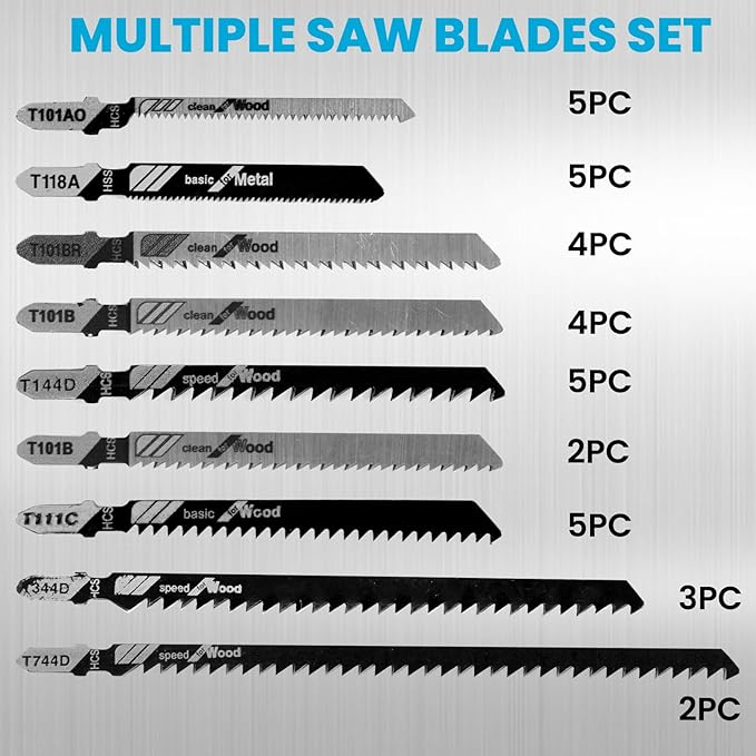 Cordless Jig Saw, 20V Electric Jigsaw with 2 Batteries and 35Pcs Cutting Blades, 3000 SPM Adjustable Speed, ±45° Bevel, Jigsaw Tool Kit for Straight, Curve, Bevel, Circle Cutting