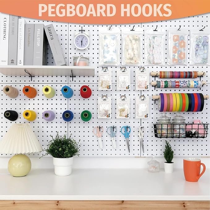 HUHOLE Pegboard Hooks 4 Inch 50PC, Black Peg Board Hooks, Fit 1/4" or 1/8" Pegboard, Ideal Peg Board Organizer Accessories for Garage Tool Organization, Wall Storage (Black, 4 Inch)