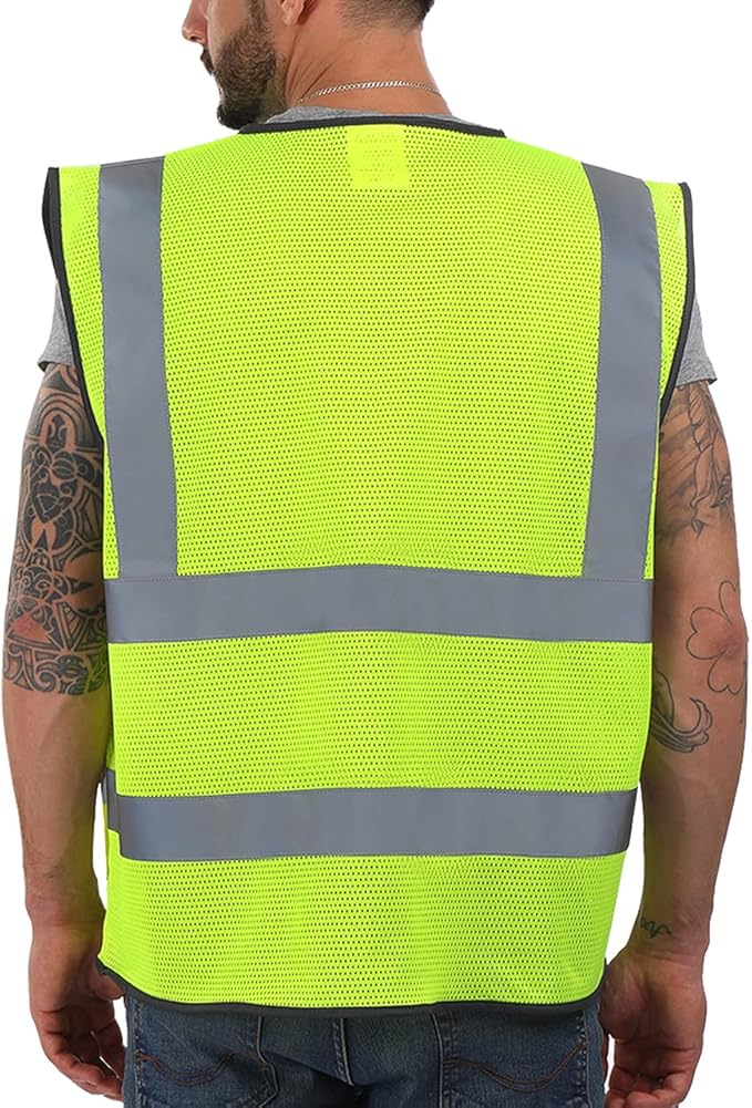 Dib Safety Reflective Vest Mesh, High Visibility Vest with Pockets and Zipper, Construction Work Vest ANSI Class 2, Yellow Mesh 4XL