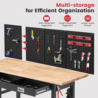 Work Bench for Garage with Drawers 60 x 22 Inch Heavy Duty Rubberwood Tabletop Work Table with Pegboard, Power Outlets Adjustable Workbench for Woodworking Shop, Home, Office, Electronic